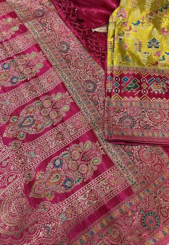 Premium Pashmina silk saree Pink shade With Multi Color Border | Glow & Glitter Boutique