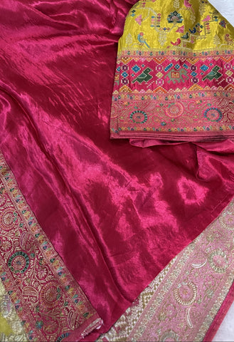 Premium Pashmina silk saree Pink shade With Multi Color Border | Glow & Glitter Boutique