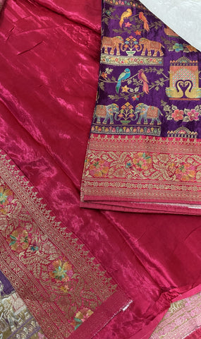 Premium Pashmina silk saree Pink shade With Multi Color Border | Glow & Glitter Boutique