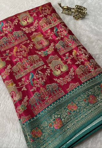 Premium Pashmina silk saree Pink shade With Multi Color Border | Glow & Glitter Boutique