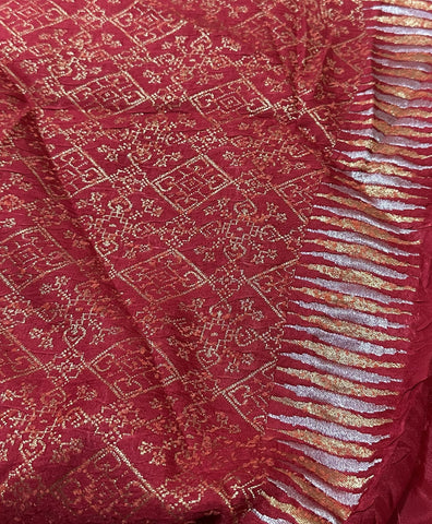 Viscose Silk Saree Red Shade Temple Design  Border | Glow & Glitter Boutique
