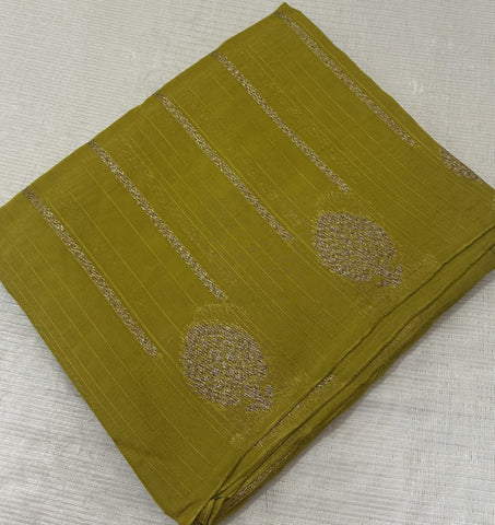 Tussar silk saree Lemon Green with Floral Butta Design | Glow & Glitter Boutique