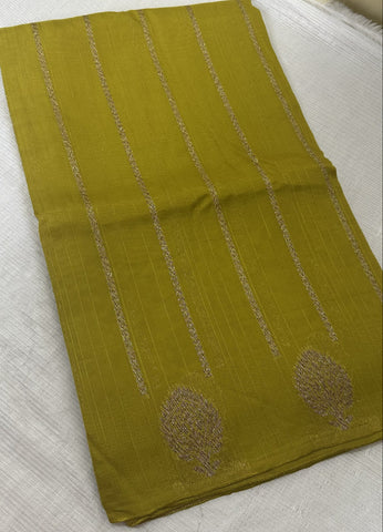 Tussar silk saree Lemon Green with Floral Butta Design | Glow & Glitter Boutique