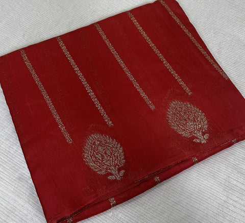Tussar silk saree Red with Floral Butta Design | Glow & Glitter Boutique