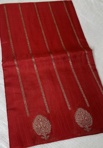 Tussar silk saree Red with Floral Butta Design | Glow & Glitter Boutique