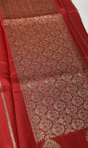 Tussar silk saree Red with Floral Butta Design | Glow & Glitter Boutique