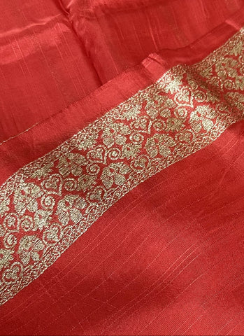 Tussar silk saree Red with Floral Butta Design | Glow & Glitter Boutique