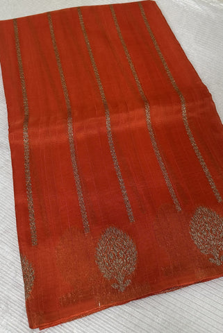 Tussar silk saree Orange with Floral Butta Design | Glow & Glitter Boutique