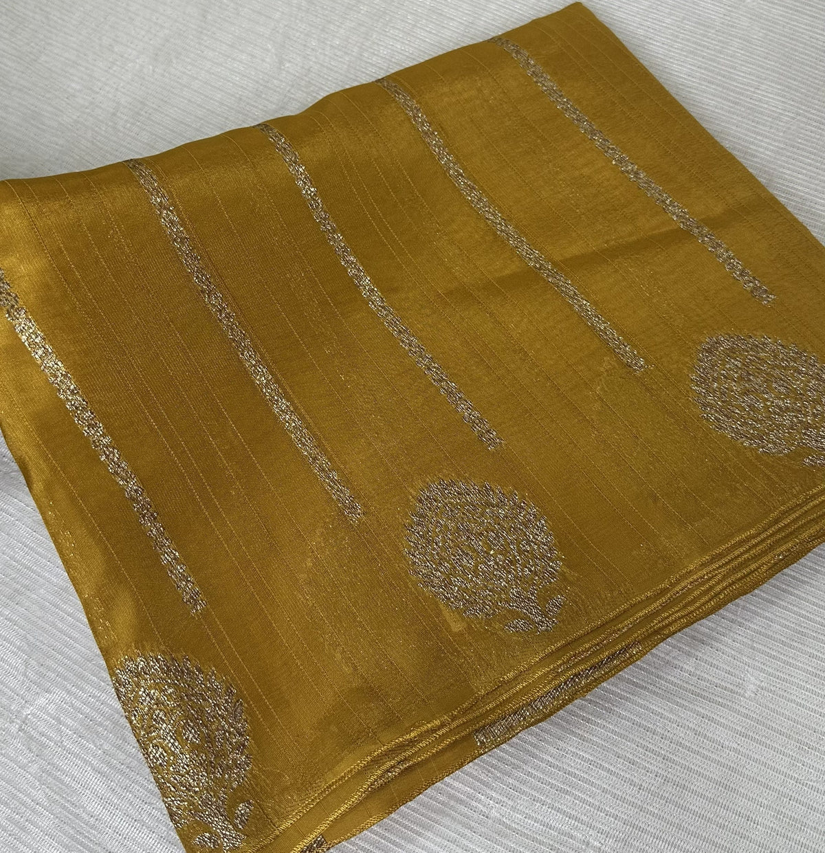 Tussar silk saree Mustard yellow with Floral Butta Design | Glow & Glitter Boutique