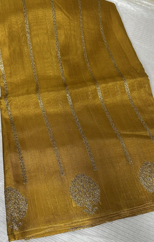 Tussar silk saree Mustard yellow with Floral Butta Design | Glow & Glitter Boutique