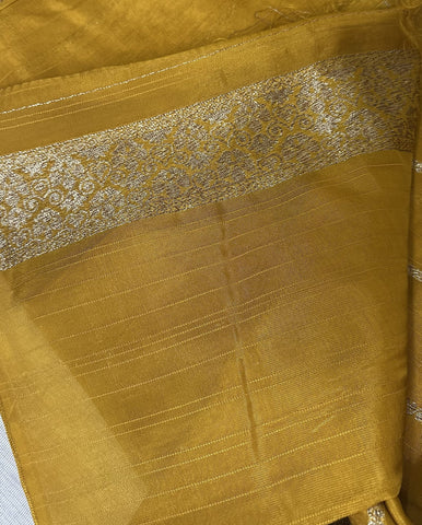 Tussar silk saree Mustard yellow with Floral Butta Design | Glow & Glitter Boutique