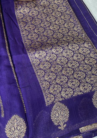 Tussar silk saree Purple with Floral Butta Design | Glow & Glitter Boutique