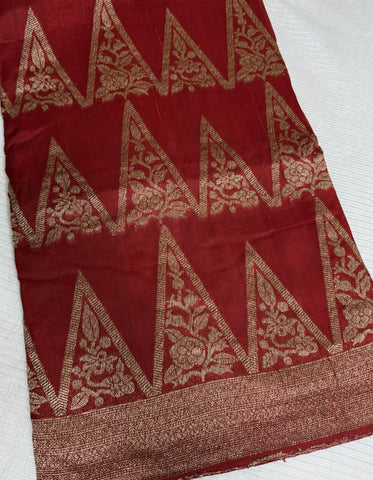 Tussar silk saree RED with Temle Design | Glow & Glitter Boutique