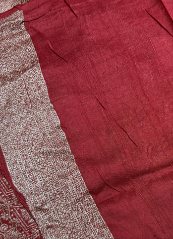 Tussar silk saree RED with Temle Design | Glow & Glitter Boutique