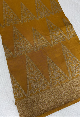 Tussar silk saree Yellow with Temle Design | Glow & Glitter Boutique
