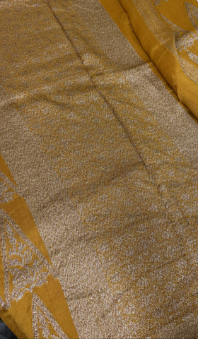 Tussar silk saree Yellow with Temle Design | Glow & Glitter Boutique