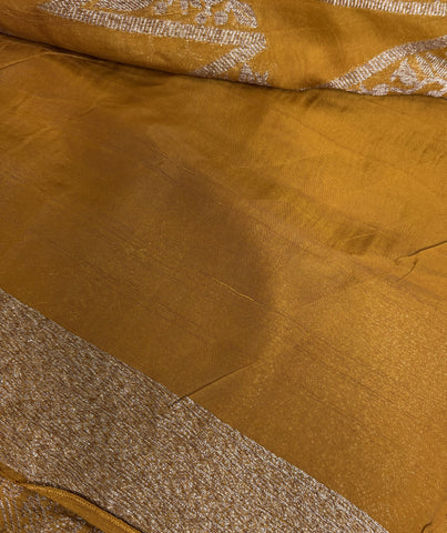 Tussar silk saree Yellow with Temle Design | Glow & Glitter Boutique