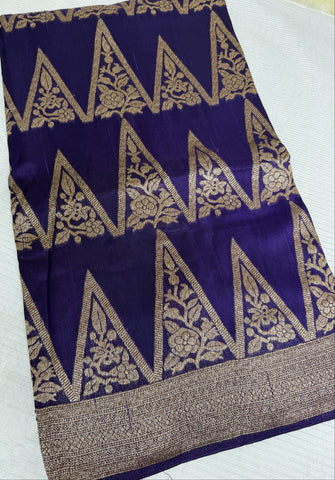 Tussar silk saree Purple with Temle Design | Glow & Glitter Boutique