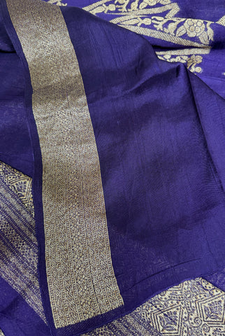 Tussar silk saree Purple with Temle Design | Glow & Glitter Boutique