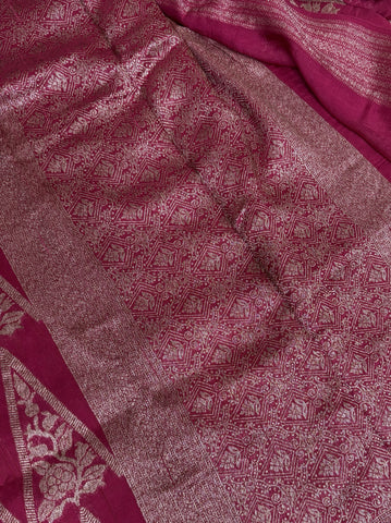 Tussar silk saree Pink with Temle Design | Glow & Glitter Boutique