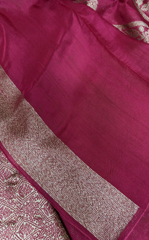 Tussar silk saree Pink with Temle Design | Glow & Glitter Boutique