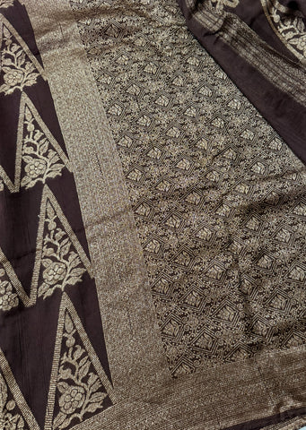 Tussar silk saree Brown with Temle Design | Glow & Glitter Boutique