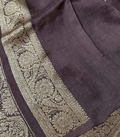 Tussar silk saree Brown with Jaal Design | Glow & Glitter Boutique