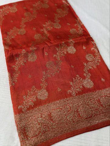 Tussar silk saree Orange with Jaal Design | Glow & Glitter Boutique