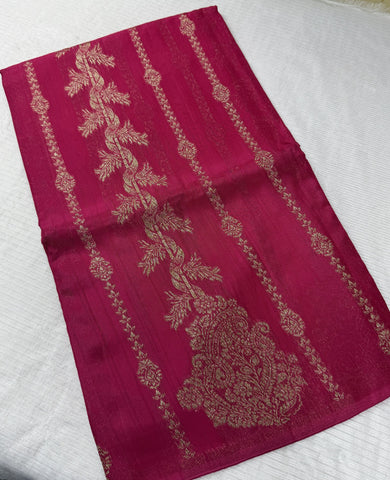 Tussar silk saree Pink with Temle Design | Glow & Glitter Boutique