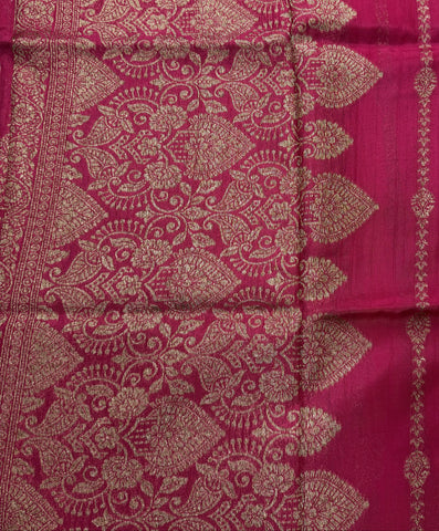 Tussar silk saree Pink with Temle Design | Glow & Glitter Boutique