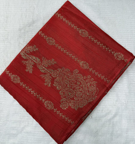 Tussar silk saree RED with Temle Design | Glow & Glitter Boutique