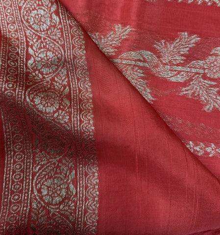Tussar silk saree RED with Temle Design | Glow & Glitter Boutique