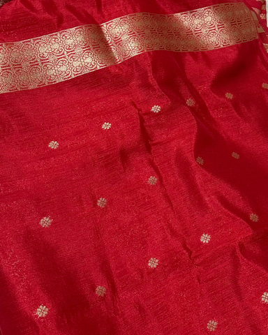 Semi Banaras Silk Saree Red Shade With Elephant Design | Glow & Glitter Boutique