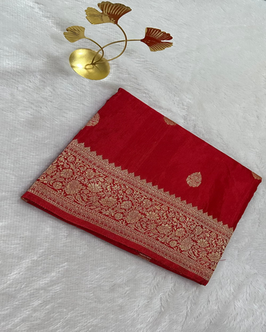 Viscose Silk Saree Red Shade with Bentax Border Kodi Pattern | Glow & Glitter Boutique