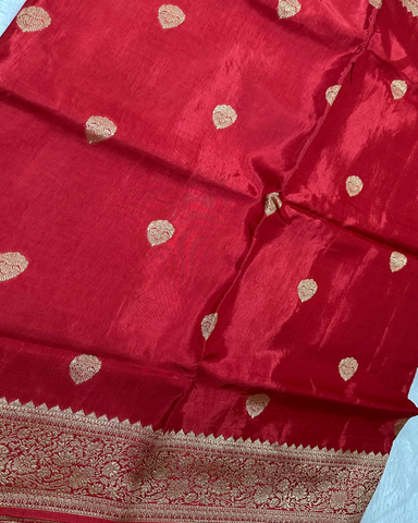 Viscose Silk Saree Red Shade with Bentax Border Kodi Pattern | Glow & Glitter Boutique