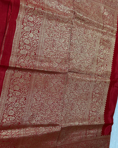 Viscose Silk Saree Red Shade with Bentax Border Kodi Pattern | Glow & Glitter Boutique