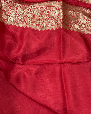 Viscose Silk Saree Red Shade with Bentax Border Kodi Pattern | Glow & Glitter Boutique