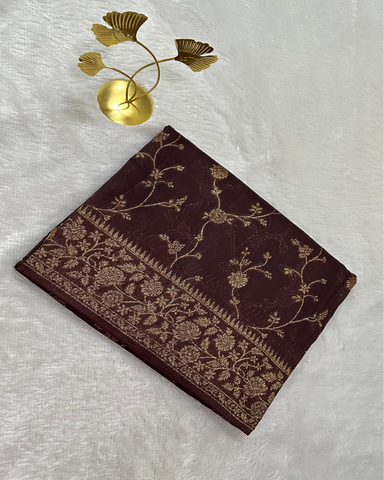 Premium Tussar silk saree Coco Brown With Antique Gold Zari Border | Glow & Glitter Boutique