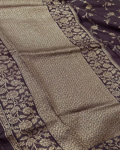 Premium Tussar silk saree Coco Brown With Antique Gold Zari Border | Glow & Glitter Boutique