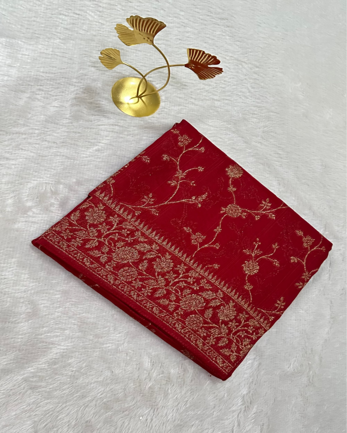 Premium Tussar silk saree Cherry Red With Antique Gold Zari Border | Glow & Glitter Boutique
