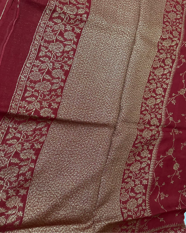 Premium Tussar silk saree Cherry Red With Antique Gold Zari Border | Glow & Glitter Boutique