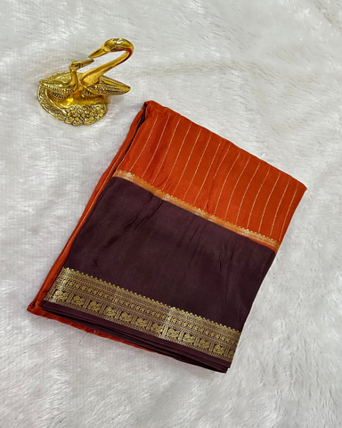 Viscose silk saree Burnt Orange With Dark Chocolate brown Border | Glow & Glitter Boutique