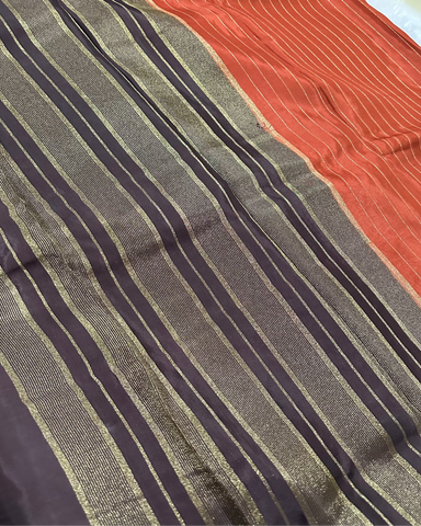 Viscose silk saree Burnt Orange With Dark Chocolate brown Border | Glow & Glitter Boutique