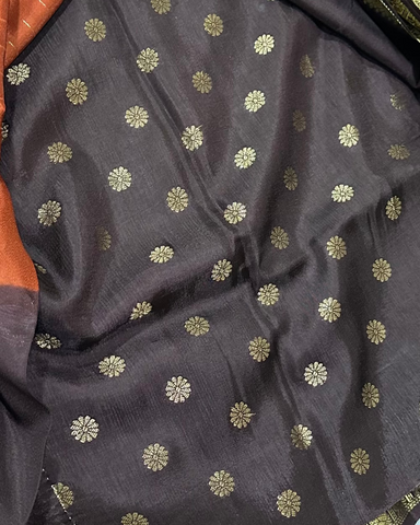 Viscose silk saree Burnt Orange With Dark Chocolate brown Border | Glow & Glitter Boutique