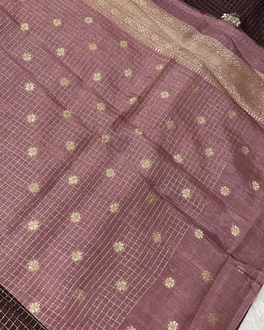 Viscose silk saree Dark Chocolate Shade With Lilac Birds Border | Glow & Glitter Boutique