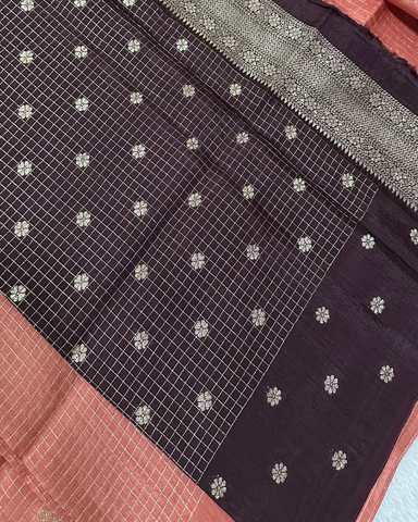 Viscose silk saree Chikko Shade With Dark Coco Brown Birds Border | Glow & Glitter Boutique