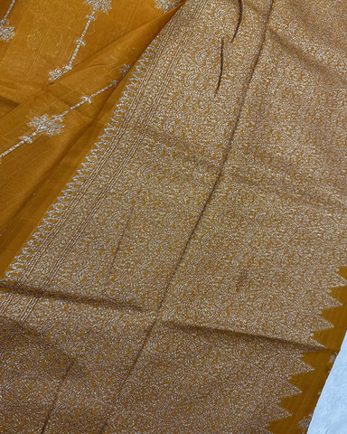 E-Tussar silk saree Golden Yellow Shade | Glow & Glitter Boutique