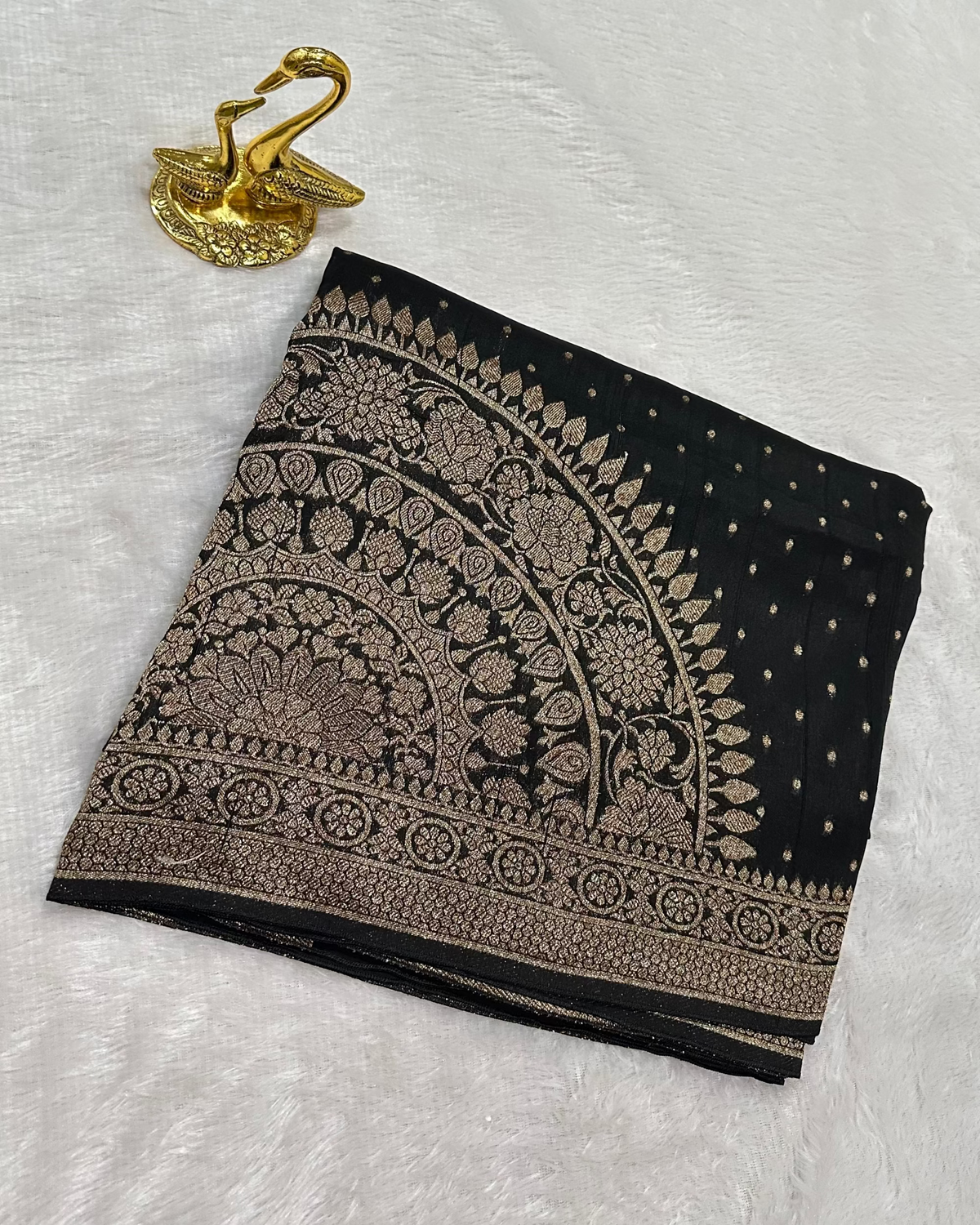 Tussar Silk Saree Jet Black With Antic Zari | Glow & Glitter Boutique