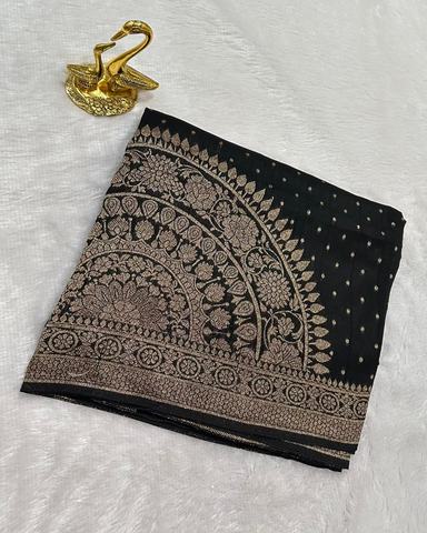 Tussar Silk Saree Jet Black With Antic Zari | Glow & Glitter Boutique