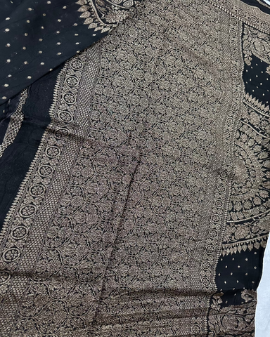 Tussar Silk Saree Jet Black With Antic Zari | Glow & Glitter Boutique